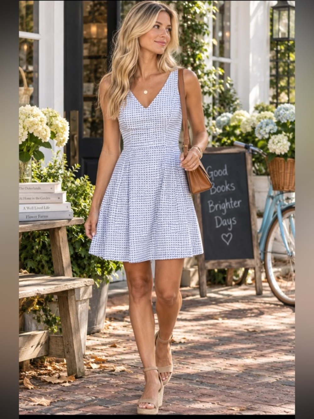 NWT Joie Neilah Grid-Print Open-Back Cotton Dress